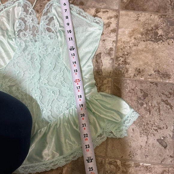 Women’s Vintage Val Mode Blue Lace Sheer Silky Sexy Lingerie Tank Top Size: L - Picture 14 of 15